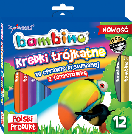 Kredki Bambino Trójkątne 12 Kol. w Drewnie + Temp
