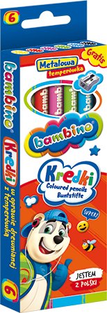 Bambino Kredki 6 Kolorów w Drewnie + Temperówka
