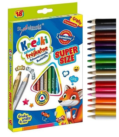 Bambino Kredki trójkątne Super Size Gruby Grafit 18 kol. + temp.