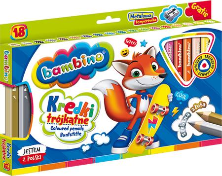 Kredki Bambino Trójkątne 18Kol. Drewno Temperówka