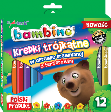 Kredki Bambino Trójkątne 12 Kol. w Drewnie + Temp