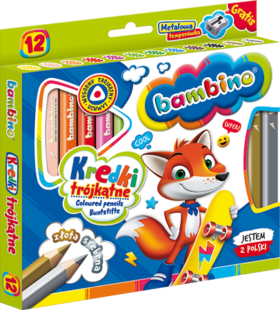 Kredki Bambino Trójkątne 12 Kol. w Drewnie + Temp