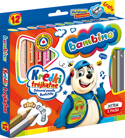 Kredki Bambino Trójkątne 12 Kol. w Drewnie + Temp