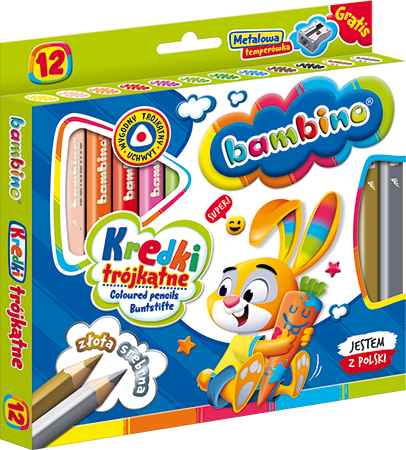 Kredki Bambino Trójkątne 12 Kol. w Drewnie + Temp