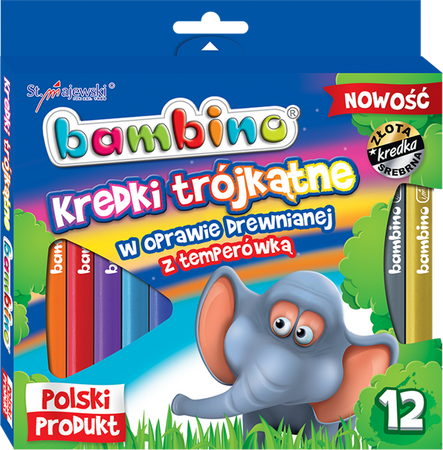 Kredki Bambino Trójkątne 12 Kol. w Drewnie + Temp