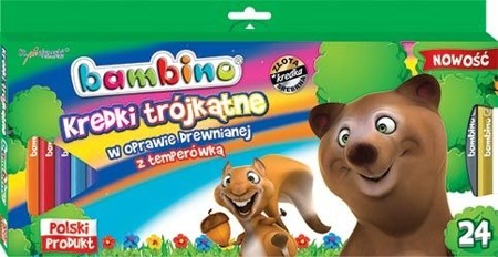 Kredki Bambino Trójkątne Grube 24 Kol Drewno Temperówka